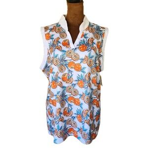 NWT Coral Bay Tank Top Collared Size L Orange Print Sun Protection UPF50 Women's